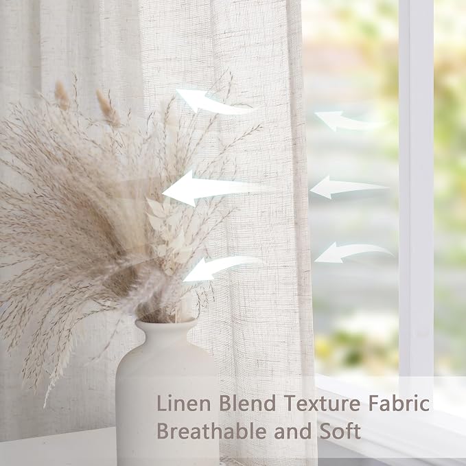 MYSKY HOME Linen Curtains for Living Room, Natural Semi Sheer Curtains & Drapes - Image 5