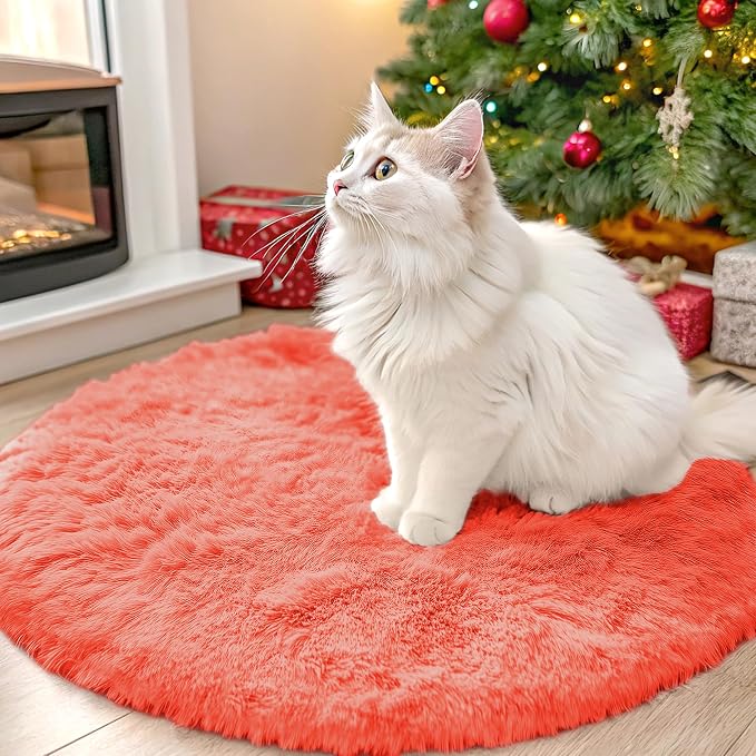 OLANLY Coral Red Round Rugs for Bedroom by OLANLY