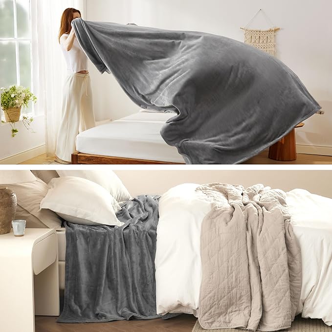 Bedsure GentleSoft Fleece Bed Blankets Full Size Grey - Image 5