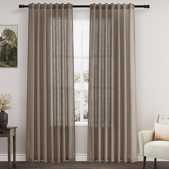 Dark Taupe Linen Curtains 84 Inches Long by Nanspring