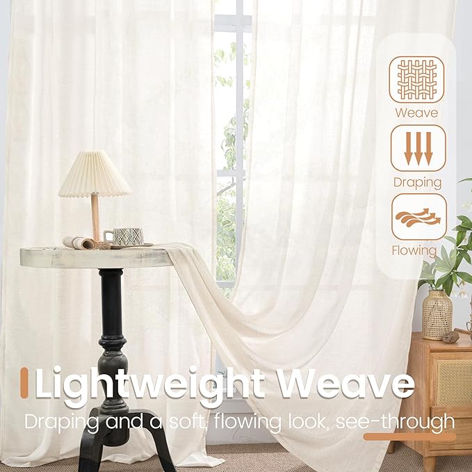 BGment Linen Semi Sheer Curtains 80 Inch Length - Image 5