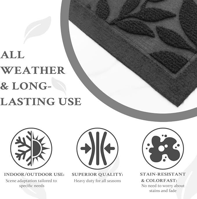 Grey Leaves Outdoor Indoor Entrance Door mat, Absorbent Durable Heavy Duty - Image 4