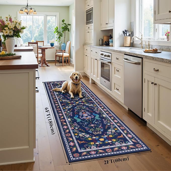 HEBE Washable Hallway Runner Rug 2'x 6' Non Slip Kitchen Rugs Runner, Low Pile - Image 2
