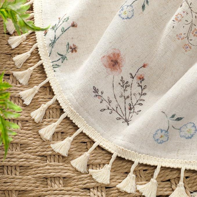 Boho Floral 100% Blackout Curtains 63 Inch Length 2 Panels Set, Linen Texture - Image 4