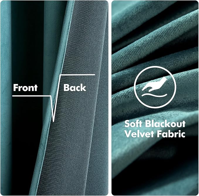 MIULEE 2 Panels Blackout Velvet Curtains Solid Soft Grommet Teal Curtains - Image 3