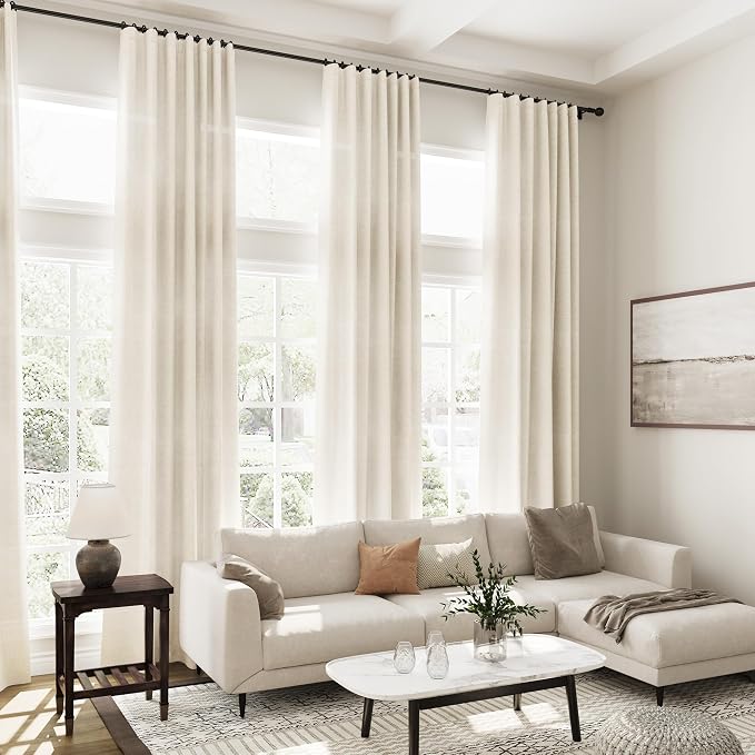 Warm Beige Linen Curtains 63 Inches Long 2 Panel Sets - Image 6
