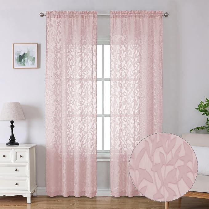 Lecloud Leia 2 Panels Blush Pink Sheer Curtains 96 Inch Length 2 Panels by Lecloud