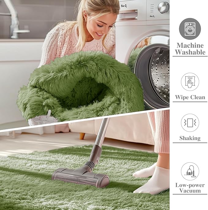 OLANLY 2x3 Machine Washable Small Bedside Rug, Soft Fluffy Shaggy Entryway - Image 2