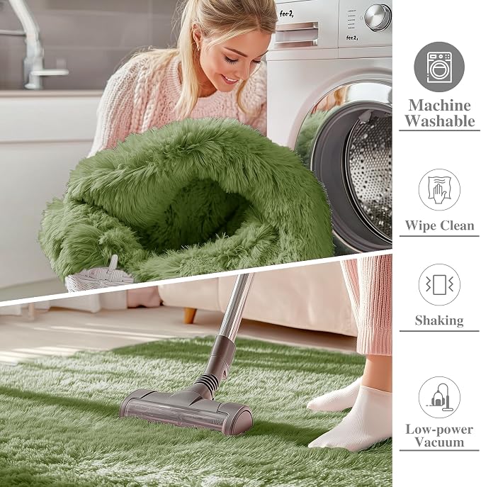 OLANLY 3x5 Machine Washable Small Bedside Rug, Soft Fluffy Shaggy Rugs - Image 2