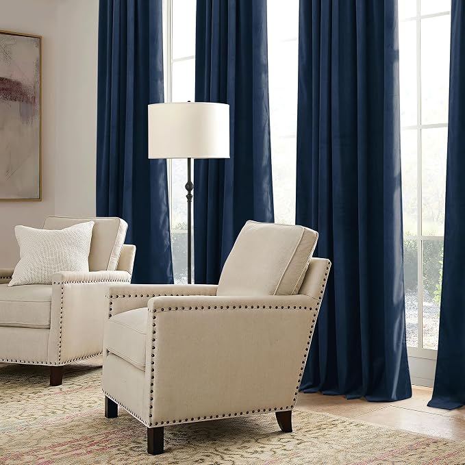 RYB HOME Navy Blue Velvet Curtains 84 inches- Velevt Blackout Curtains - Image 4