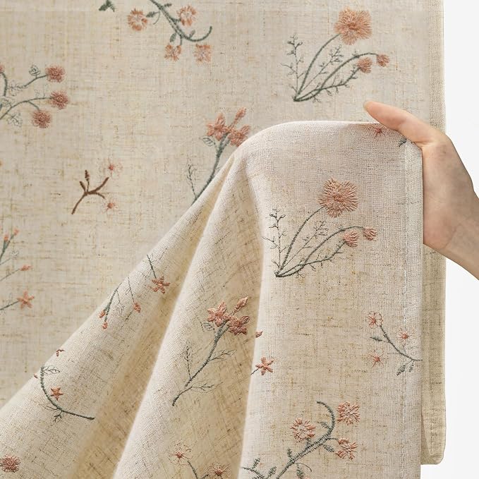 Floral Embroidered Linen Blend Curtains - Image 4
