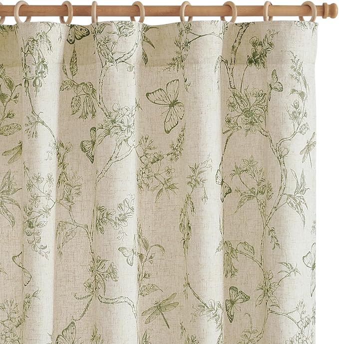 jinchan Floral Curtains Lined Linen Blend Curtain by JINCHAN