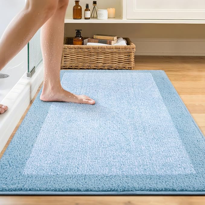 48x32 Large Bathroom Rugs Washable Non Slip, Light Blue Bath Mat - Image 2