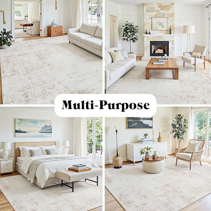 4x6 Washable Area Rug for Living Room Bedroom: Non-Slip Modern Beige White | - Image 4