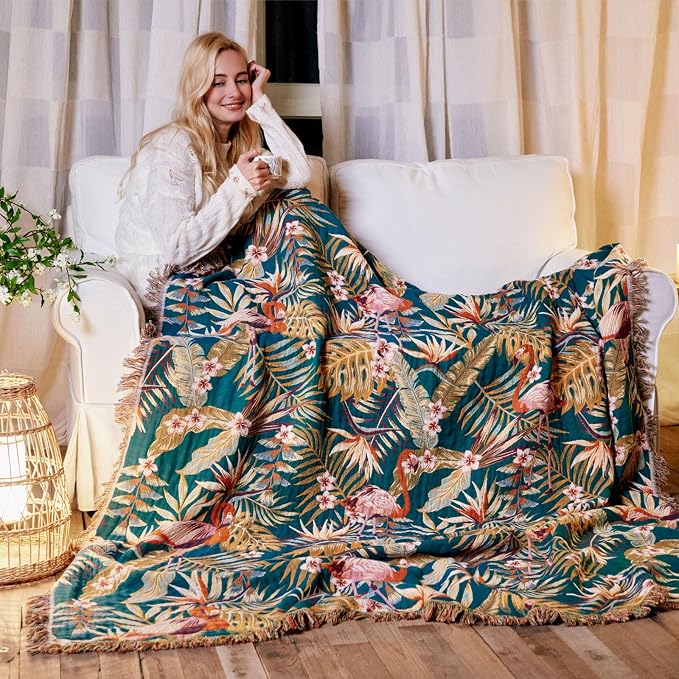 MSGKV Boho Throw Blanket for Bed 60"x80" 100% Cotton Jungle Animal Couch - Image 7