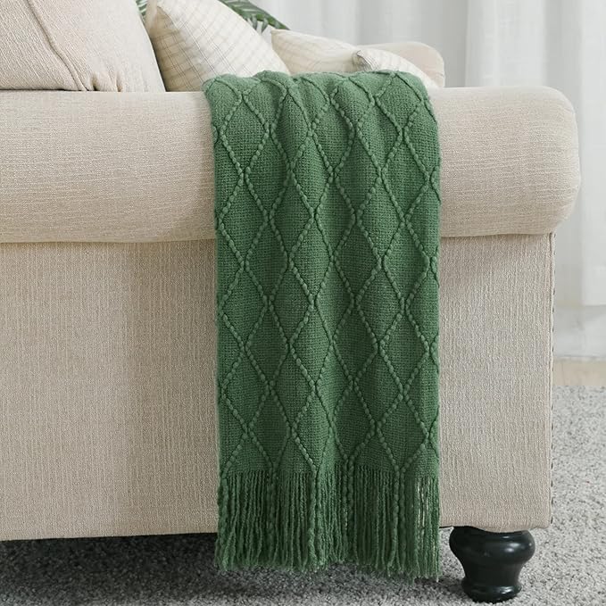 BOURINA Green Throw Blanket 50x60 Inches Throw Textured Solid Soft Sofa Couch - Image 5