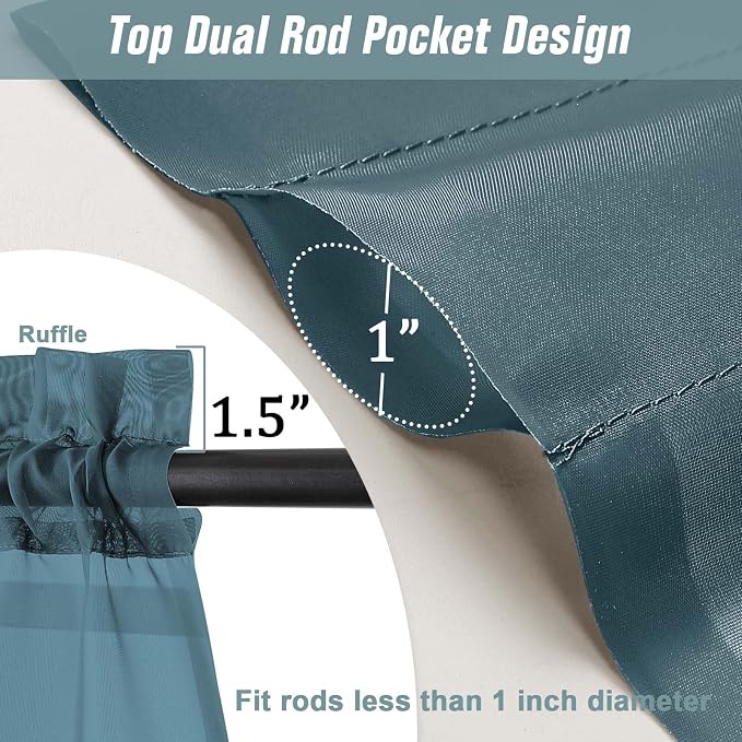Small Sheer Curtains Tier 24 Inches Length 2 Pieces, Light Filtering Cafe - Image 3
