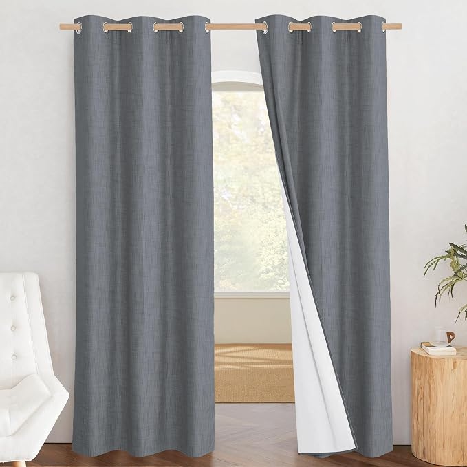 NICETOWN 100% Blackout Linen Texture Curtains 90 inches Long, Dove Grey by NICETOWN