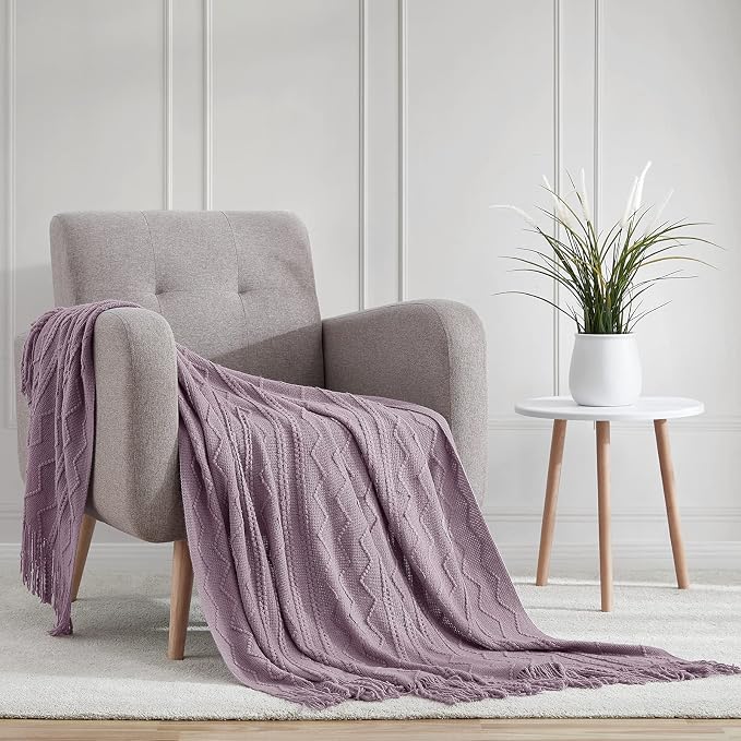 BOURINA Light Lavender Throw Blanket 50x60 Inches Throw Textured Solid Soft - Image 2