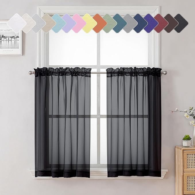Lecloud 36 Inch Black Curtains Sheer Tiers by Lecloud