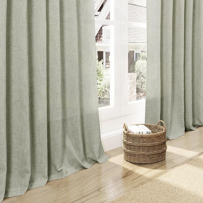 Sage Green Boho Curtains for Bedroom Back Tab Rod Pocket Semi Sheer Linen - Image 7