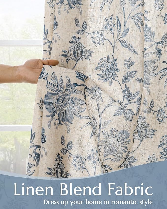 jinchan Lined Linen Floral Curtains - Image 2