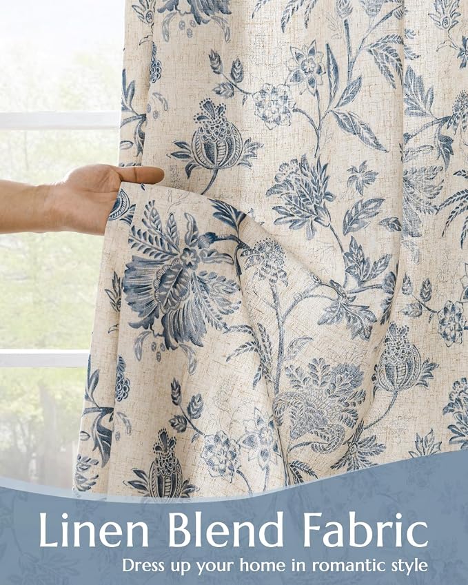 jinchan Lined Linen Floral Curtains - Image 2