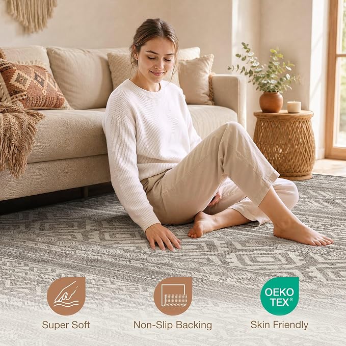 cotiled Boho 7x10 Area Rug for Living Room: Large Moroccan Washable Rug | Solve - Image 3