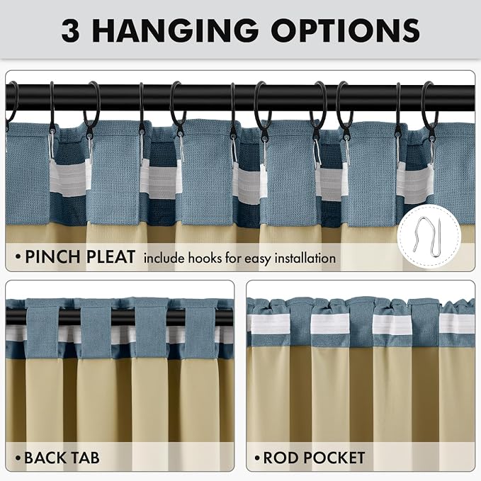MIULEE 100% Blackout Linen Curtains 42 x 72 Inch Stone Blue 2 Panels | Thermal - Image 5