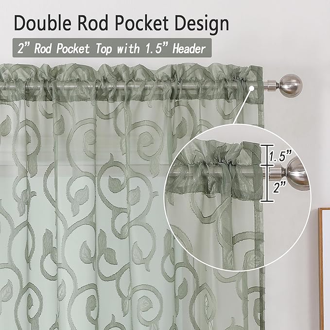 OWENIE Sage Green Semi Sheer Curtains 84 inches Long - Image 3