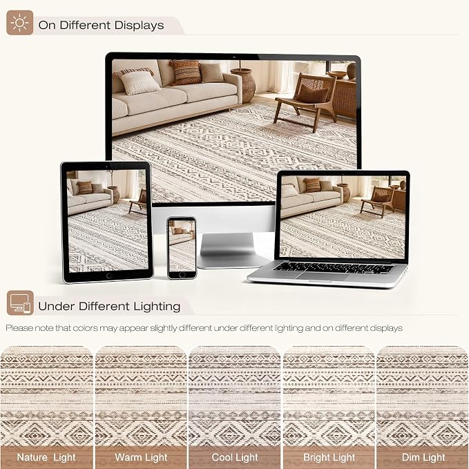 cotiled 6x9 Area Rugs for Living Room: Boho Washable Rug for Dining Room | - Image 8