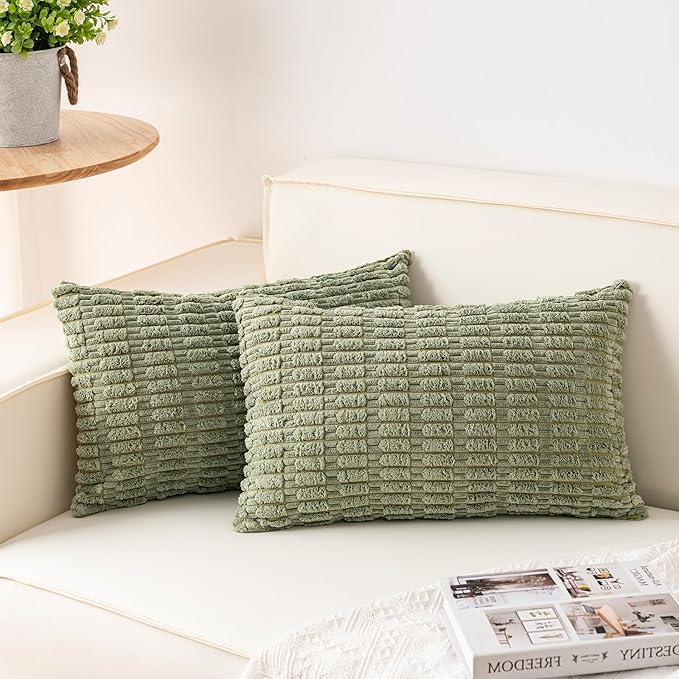 Pack of 2 Corduroy Decorative Throw Pillow Covers 12x24 Inch Soft Striped by Unknown