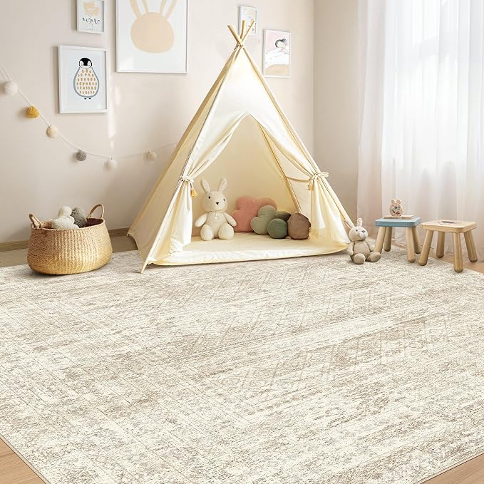 UERMEI Square Area Rugs : Washable 6x6 Neutral Modern Abstract Carpet - Image 5