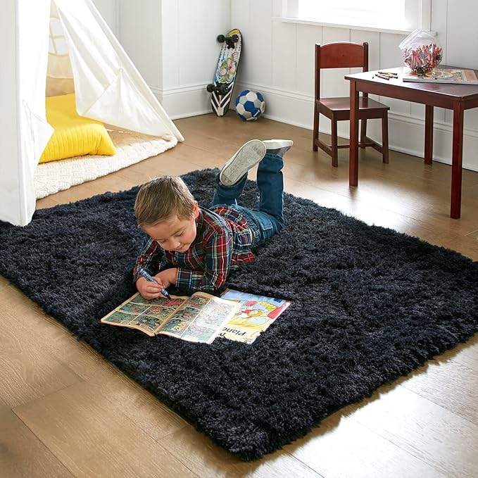 Ophanie Black Area Rugs for Bedroom Living Room, 4x6 Fluffy Fuzzy Shag Shaggy - Image 6
