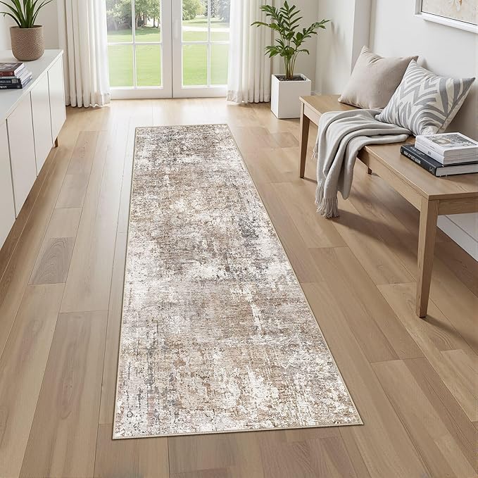 UERMEI 2X8 Washable Runner Rug for Hallway: Soft Neutral Modern Abstract Area by UERMEI