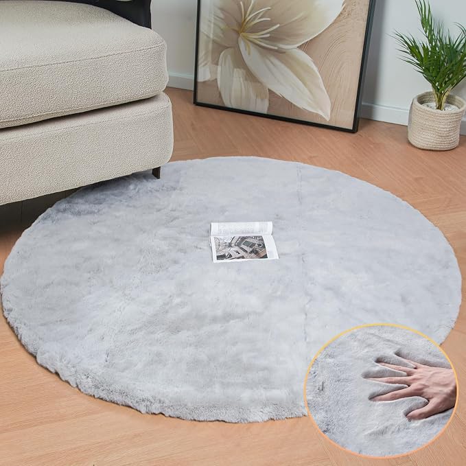 ORINOVA Grey Round Rug 3ft Machine Washable Shaggy Area Rugs - Image 3