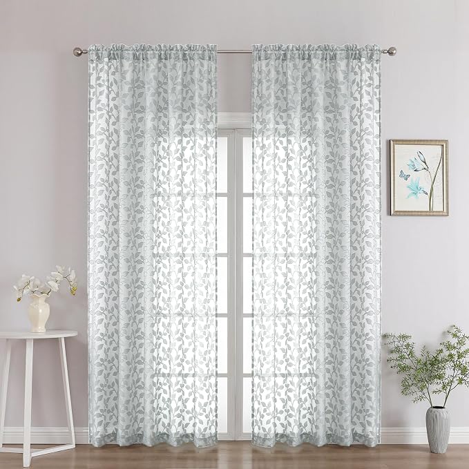 Chyhomenyc Light Grey Sheer Curtains 90 Inch Length 2 Panels Set, Light by Chyhomenyc