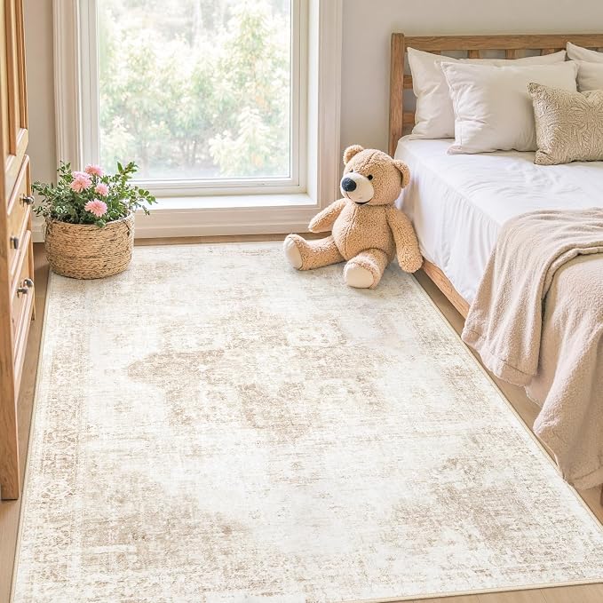 Area Rug 3x5 Washable Rug, Vintage Boho Medallion Entryway Rug Non-Slip Soft - Image 2