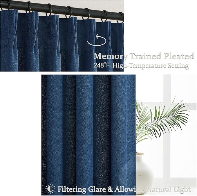 Pinch Pleated Denim Blue Curtains 102 Inches Long - Image 3