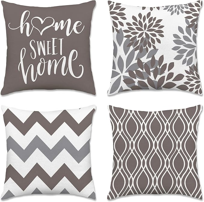 Hexagram Geometric Grey Pillow Covers 18x18 Set of 4, Decorative Outdoor Boho by Hexagram