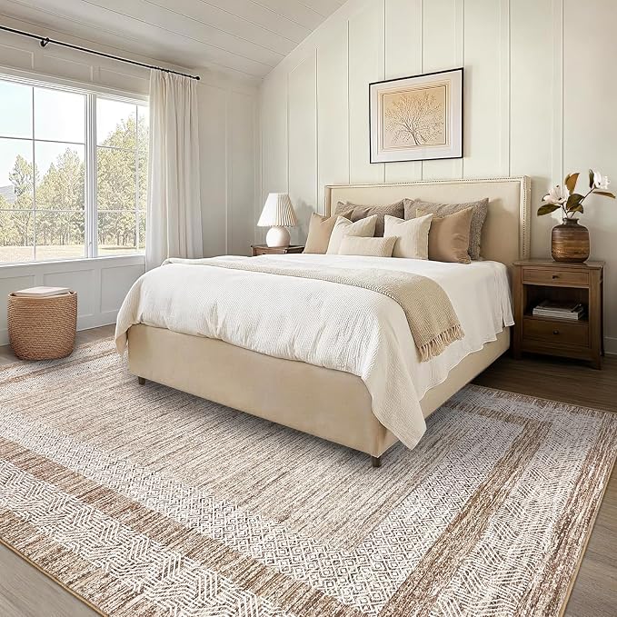 GarveeHome 6x9 Large Washable Area Rug Modern Bordered Rug Distressed Geometric - Image 8