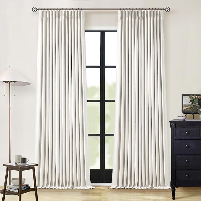Natural Cream Linen Black Out Curtains 120 Inch Long Pinch Pleat | Room - Image 7
