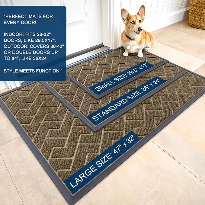 OLANLY Front Door Mat Outside 59x23, All-Season Absorbent Rubber Doormat | Brown - Image 2