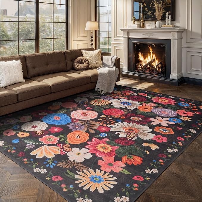 Washable Area Rug 8x10 Black/Brown, Large Soft Rugs - Image 7