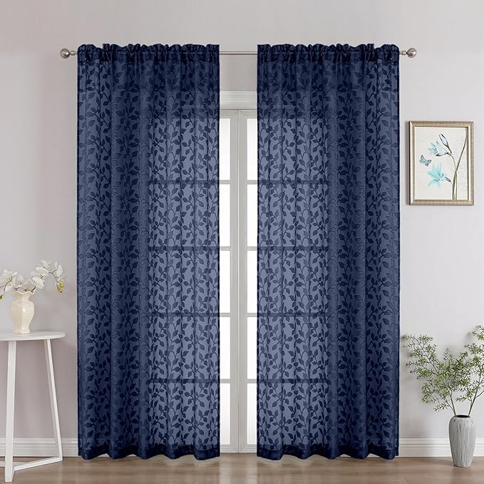 Chyhomenyc Navy Blue Sheer Curtains 84 Inch Length 2 Panels Set, Light by Chyhomenyc