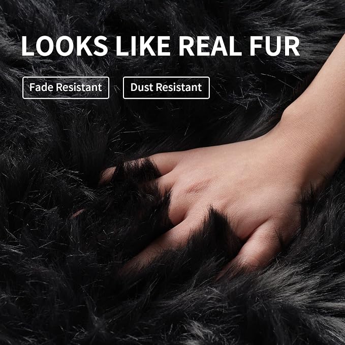 Faux Fur Rug for Bedroom, Small Furry Circle Rugs 3X3, Soft Shag Circular Rug - Image 4