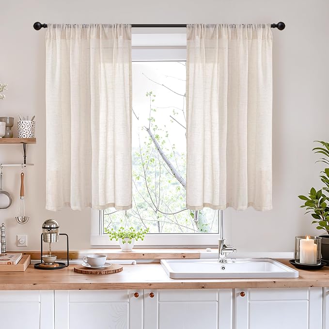 BGment Oatmeal Linen Curtains 40 Inch Length - Image 2