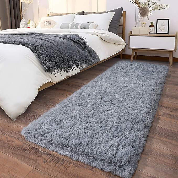Soft Runner Rugs for Bedroom Hallways, 2x6 Grey Fluffy Shag Throw Area Rug Non by Ailyei