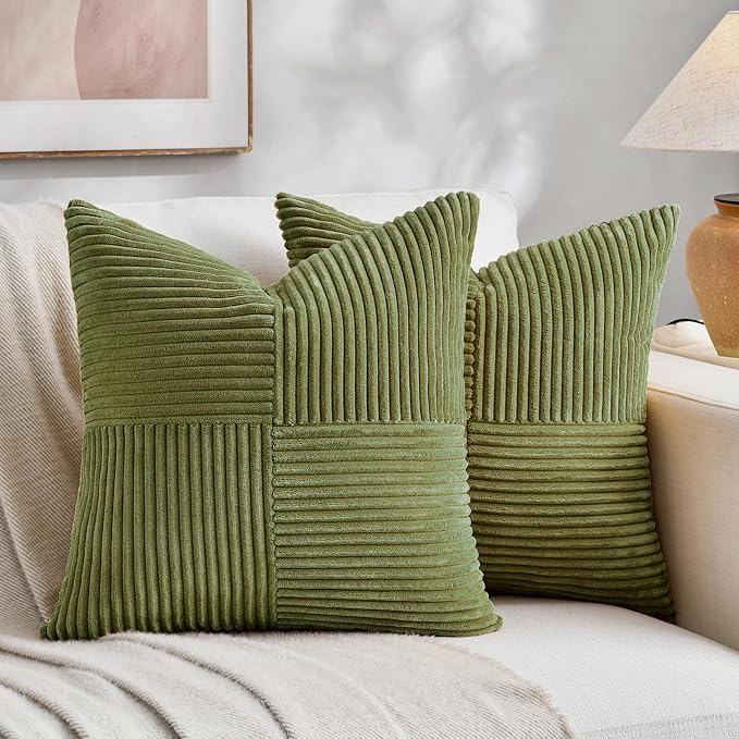 Fancy Homi 2 Packs Moss Green Decorative Throw Pillow Covers 18x18 Inch by Fancy+Homi