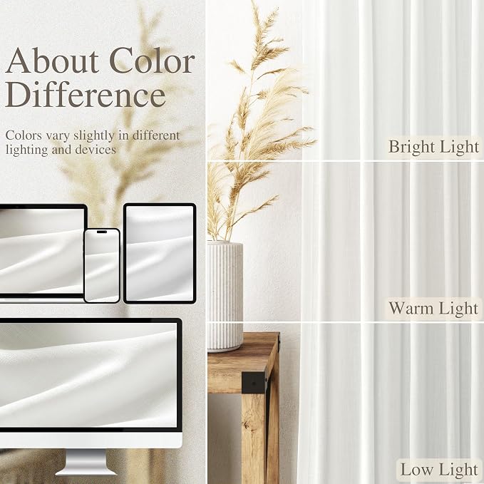 Off White Linen Curtains 108 Inches Long 2 Panels Set Back Tab Rod Pocket Semi - Image 4